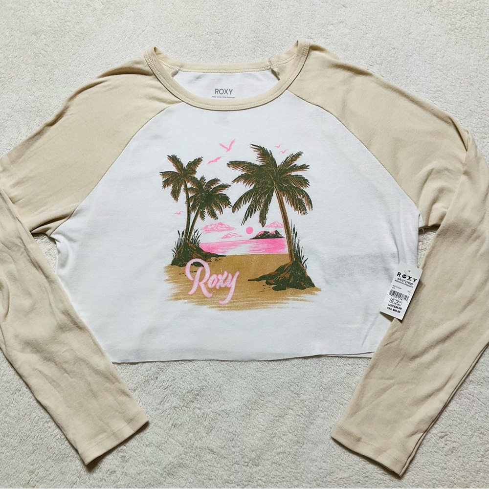 NWT ($46) ROXY Moonlight Oasis Crop Long Sleeve Top ARJ2T07969 | Women’s Small